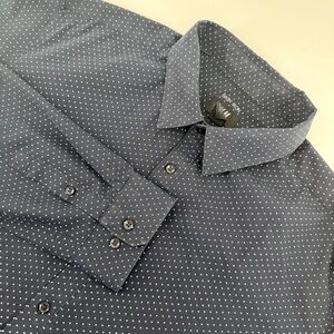 H&M Slim Fit Shirt XL Navy Blue White Micro Dot Polka Dot Long Sleeve Easy Iron